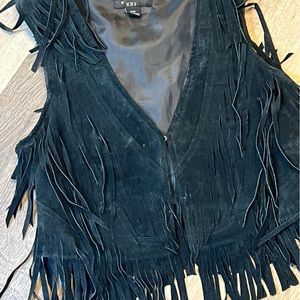 Vintage sueded leather fringed vest